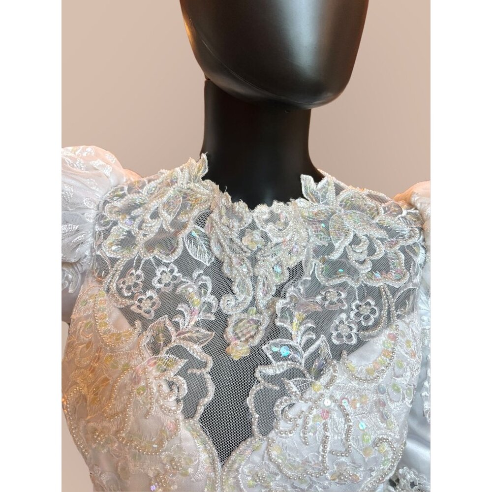 Vintage 90s Lace Sleeve High Neck Wedding Gown - Picture 5 of 8